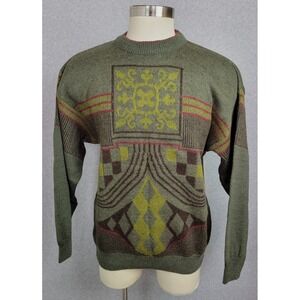 Vtg 90s NWT Modango Mens Geometric Abstract Wool Alpaca Blend Sweater Olive‎ XL